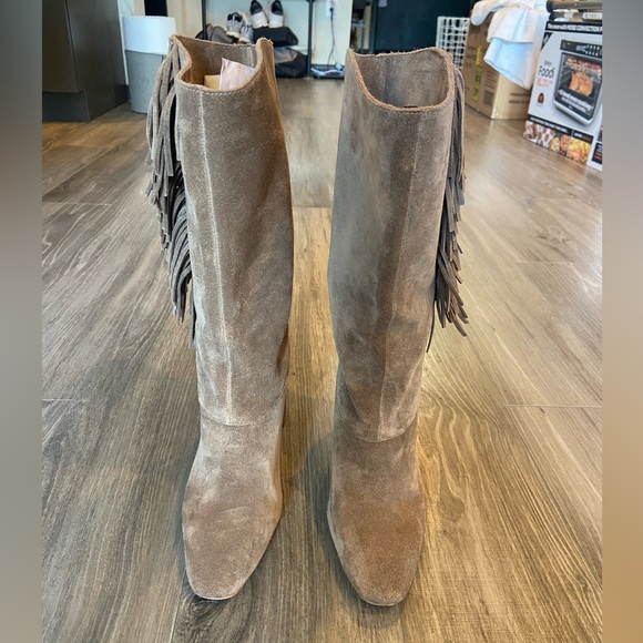Vince Camuto Taupe Fringe Boots - Picture 2 of 4